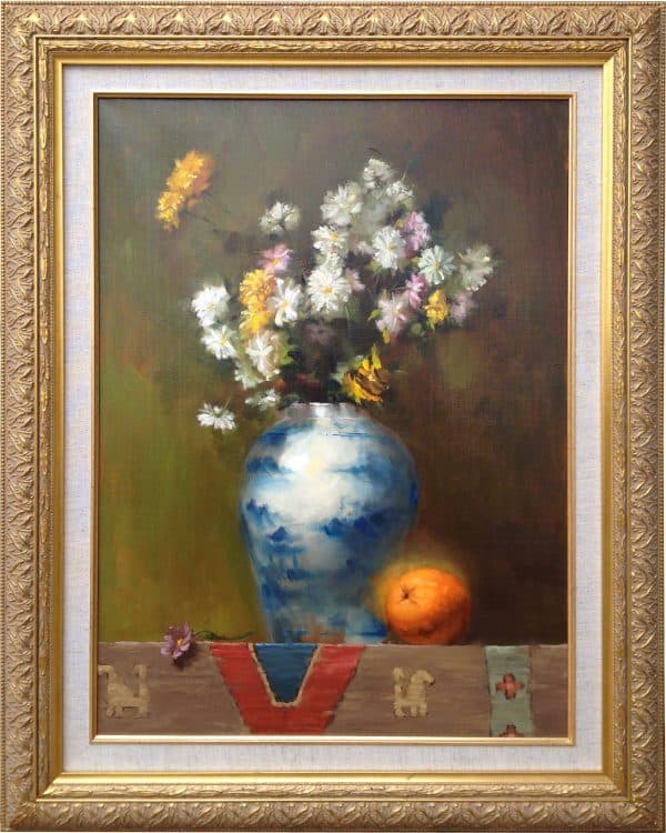 Contemporary Art. Title: Flowers and orange, 24 x 18 in by Canadian artist Masoud Habibyan.