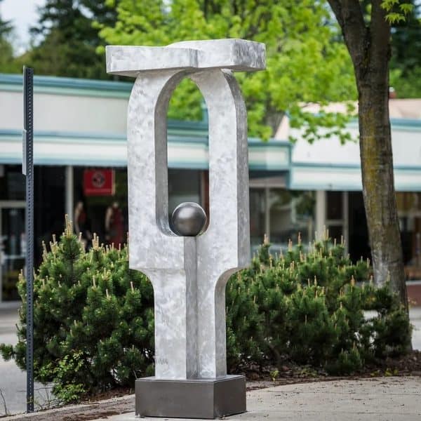 Abstract Public Sculpture. Title: Embrace, Outdoor Sculpture, Aluminum, 87x32x27 in by Canadian sculptor Serge Mozhnevsky.