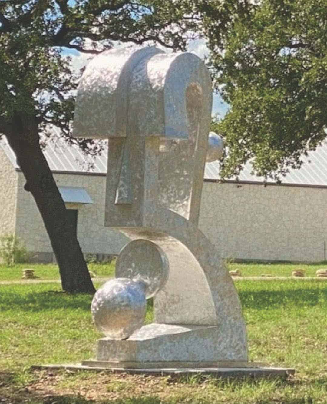 Abstract Public Sculpture. Title: The Inner and Out World of Benini, Aluminum, H 10 ft by Canadian sculptor Serge Mozhnevsky.