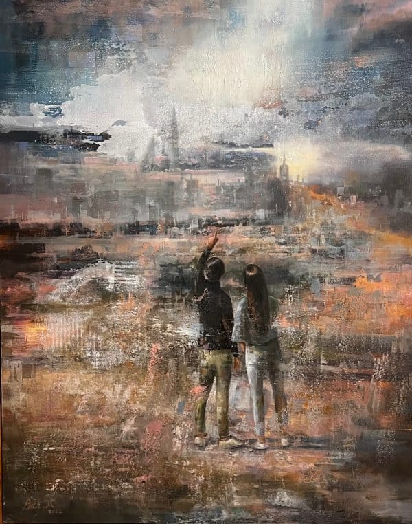 Contemporary Art. Title: Whispers of the City, Oil on Canvas, 39 x 31 in by Canadian artist Bita Mohabbati.