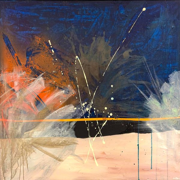 Abstract Artwork. Title: Cosmic Horizon, Mixed Media on Canvas, 36x36 in by Canadian artist David Hovan.