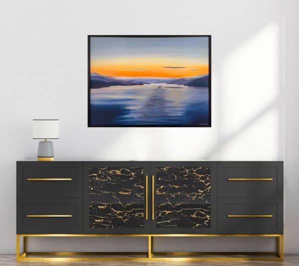 Contemporary Art. Title: Voyage into Serenity, Mixed Media on Canvas, 30 x 40 in by Canadian artist Katherine van Kampen.