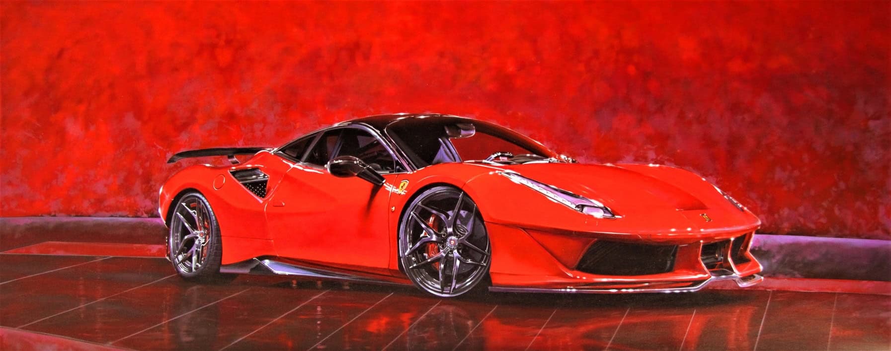 Contemporary Art. Title: Ferrari, Oil on Canvas, 29x73 in by Canadian artist Ion Rosca.