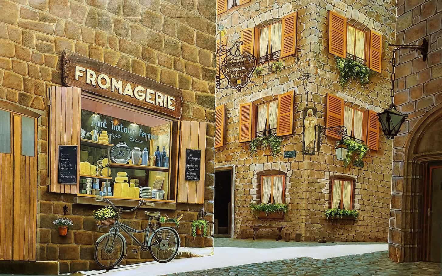 Contemporary Art. Title: Fromagerie, Oil on Canvas, 32x52 in by Canadian artist Ion Rosca.