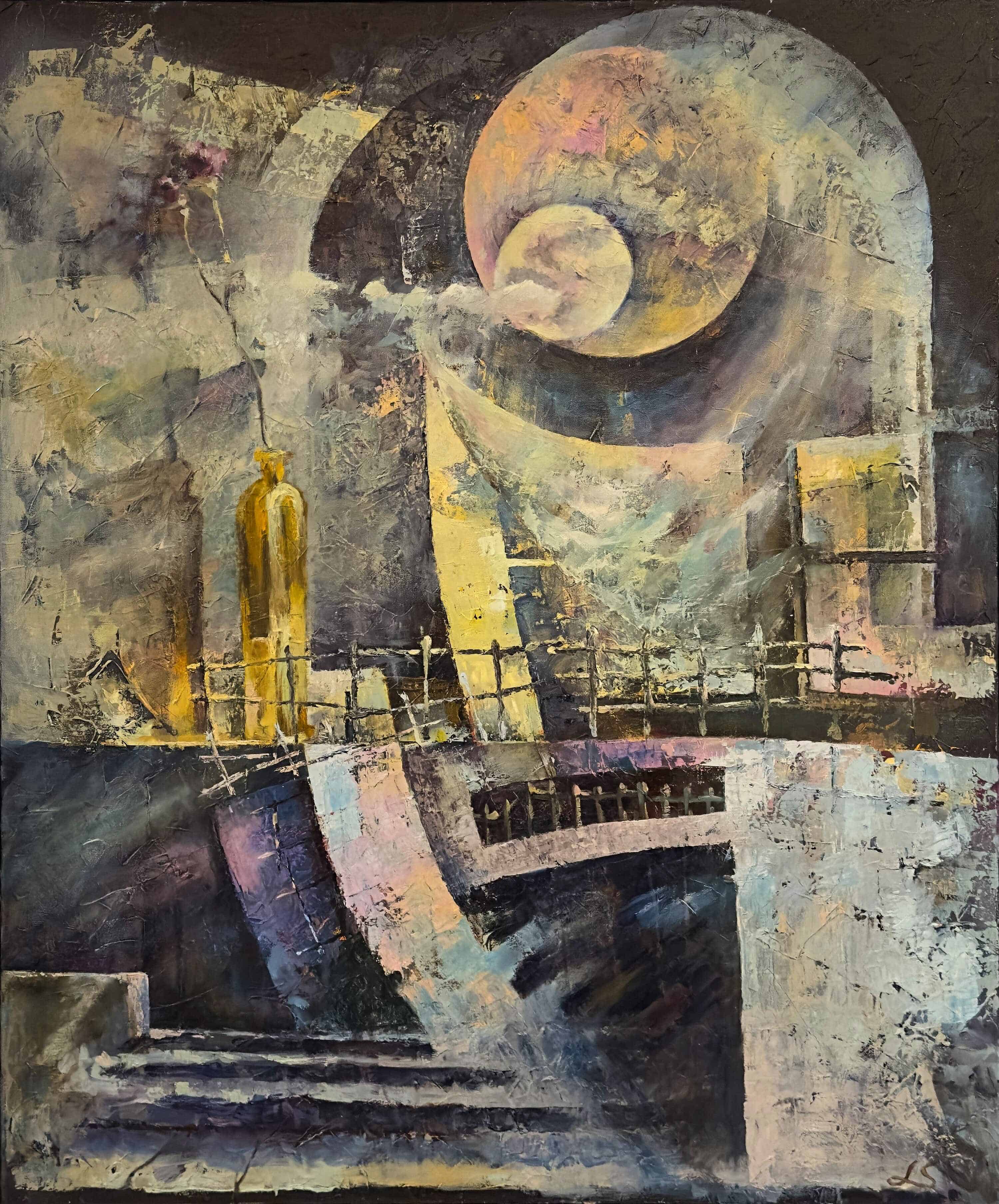 Abstract Art. Title: The Mystery of the Moon, Oil on Canvas, 36 x 30 in by Contemporary Canadian Artist Serge Mozhnevsky.