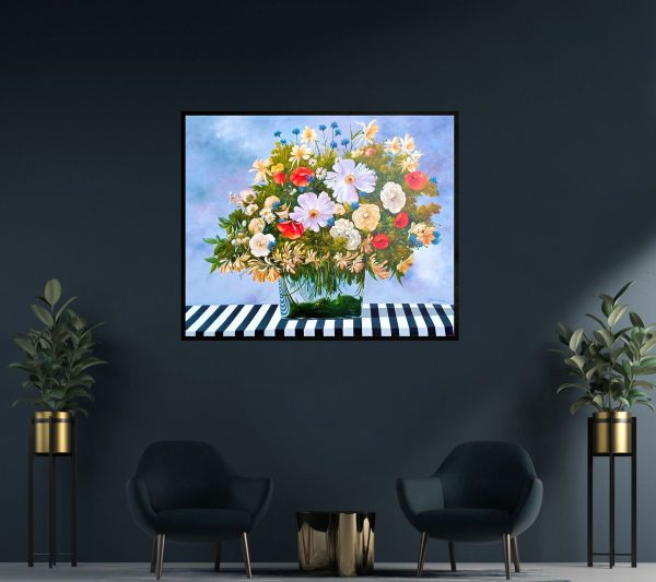 Contemporary Art. Title: Flowers, Oil on Canvas, 43 x 51 in by Austrian artist Heinz Schölnhammer.