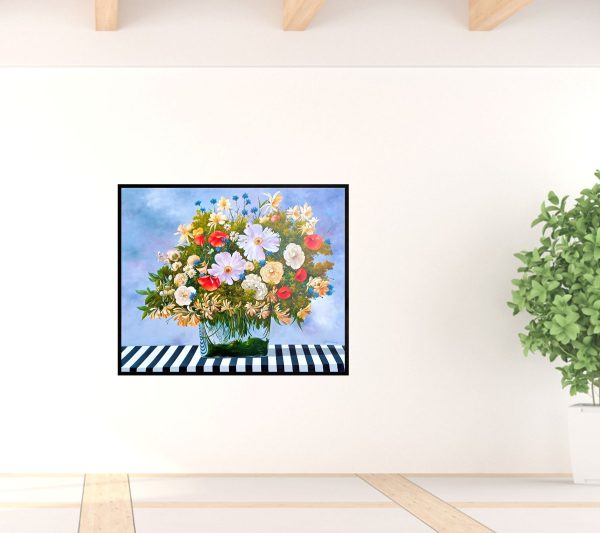 Contemporary Art. Title: Flowers, Oil on Canvas, 43 x 51 in by Austrian artist Heinz Schölnhammer.