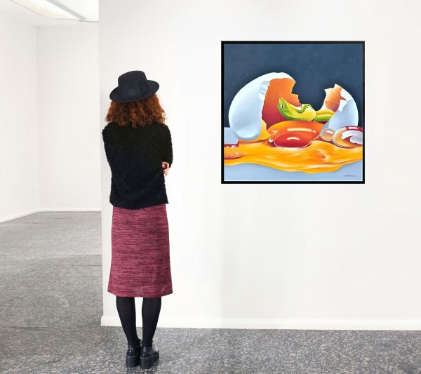 Contemporary Art. Title: Frog Egg, Oil on Canvas, 31.5 x 31.5 in by Austrian artist Heinz Schölnhammer.