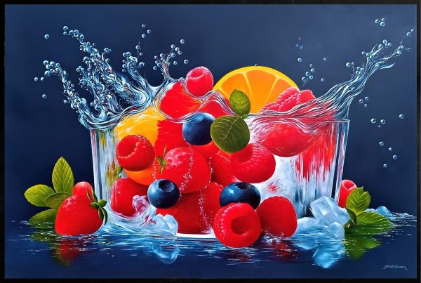 Contemporary Art. Title: Fruit, Oil on Canvas, 39 x 57 in by Austrian artist Heinz Schölnhammer.