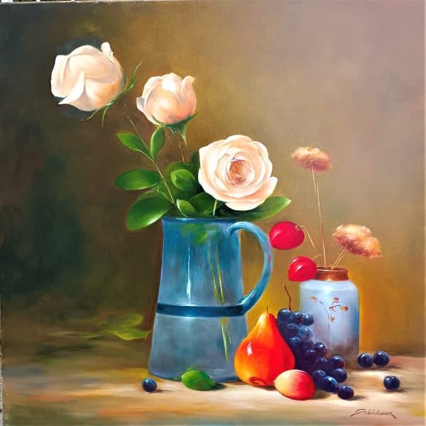 Contemporary Art. Title: Still Lifes, Oil on Canvas, 24 x 24 in by Austrian artist Heinz Schölnhammer.