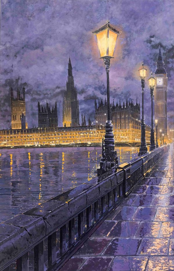 Contemporary Art. Title: London Bridge, Oil on Canvas, 42 x 27 in by Canadian artist Ion Rosca.