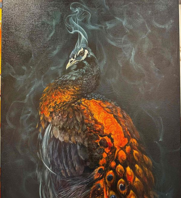 Contemporary Art. Title: Phoenix, Oil on Canvas, 40 x 16 in by Canadian Artist Ananda Dhama.