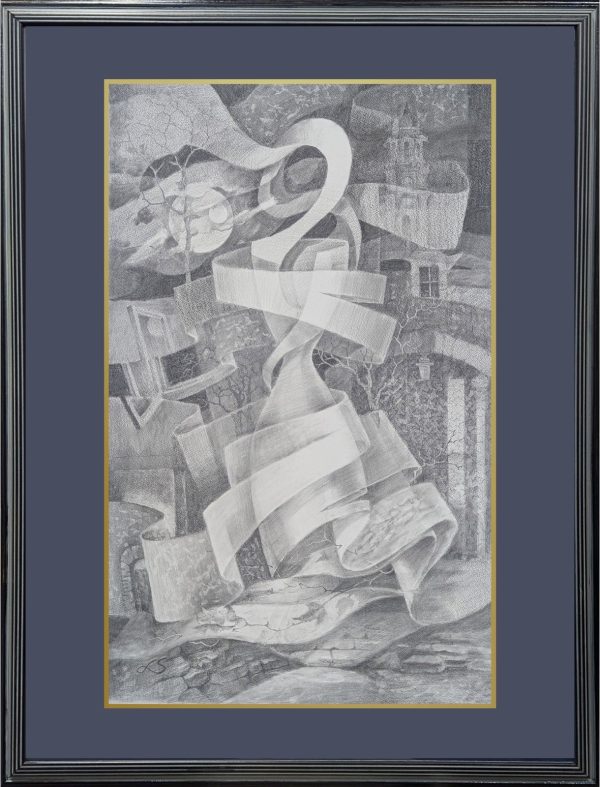 Abstract Art. Title: Wind in the Old Town, Pencil on Paper, 34 x 21 in by Contemporary Canadian Artist Serge Mozhnevsky.