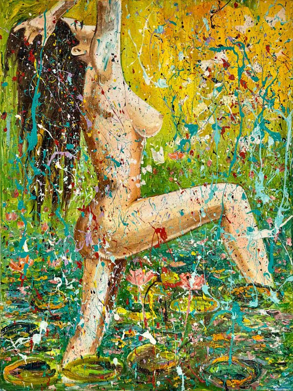 Contemporary art. Title: The Bather, 2019, Acrylic on Canvas, 40 x 30 in by Davood Roostaei.