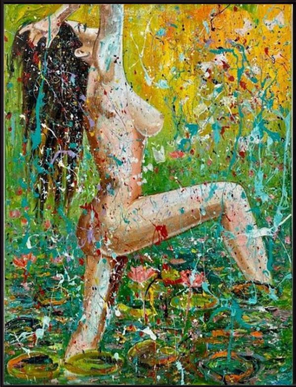 Contemporary art. Title: The Bather, 2019, Acrylic on Canvas, 40 x 30 in by Davood Roostaei.