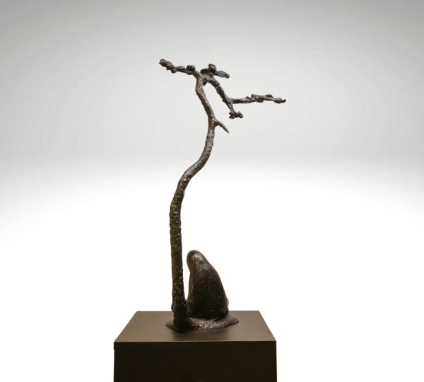 Contemporary Sculpture. Title: Beneath the Pine Tree, 29x15.5x8 in by Gao Feng, Bronze, Vancouver Fine Art Gallery.