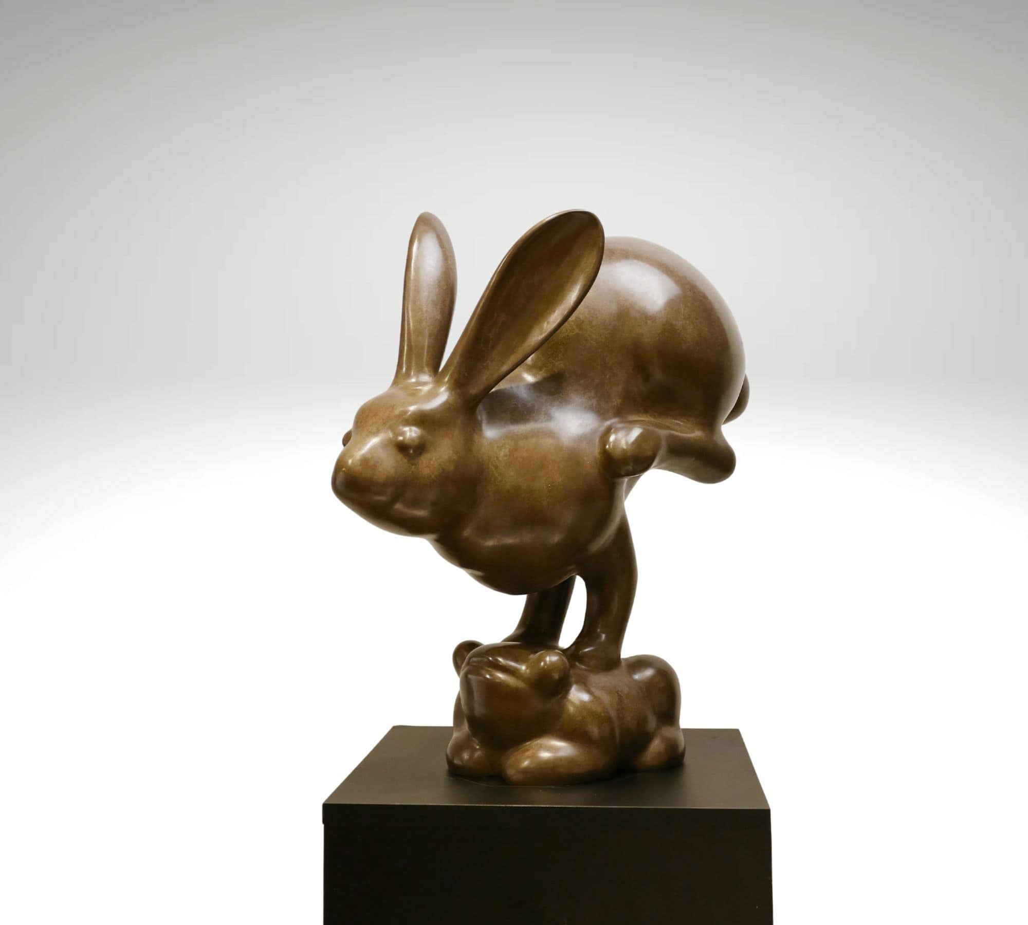 Contemporary Sculpture. Title: Rabbit Leaping Golden Toad, by Gao Feng, Bronze, Vancouver Fine Art Gallery.