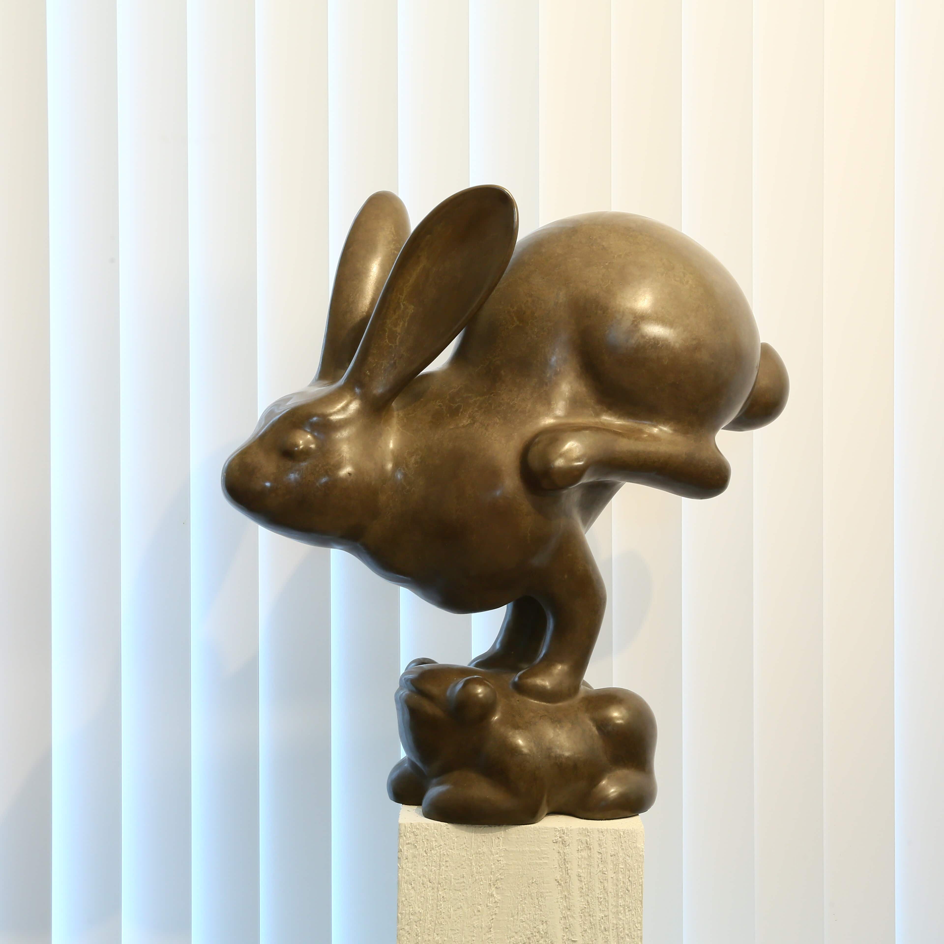 Contemporary Sculpture. Title: Rabbit Leaping Golden Toad, by Gao Feng, Bronze, Vancouver Fine Art Gallery.