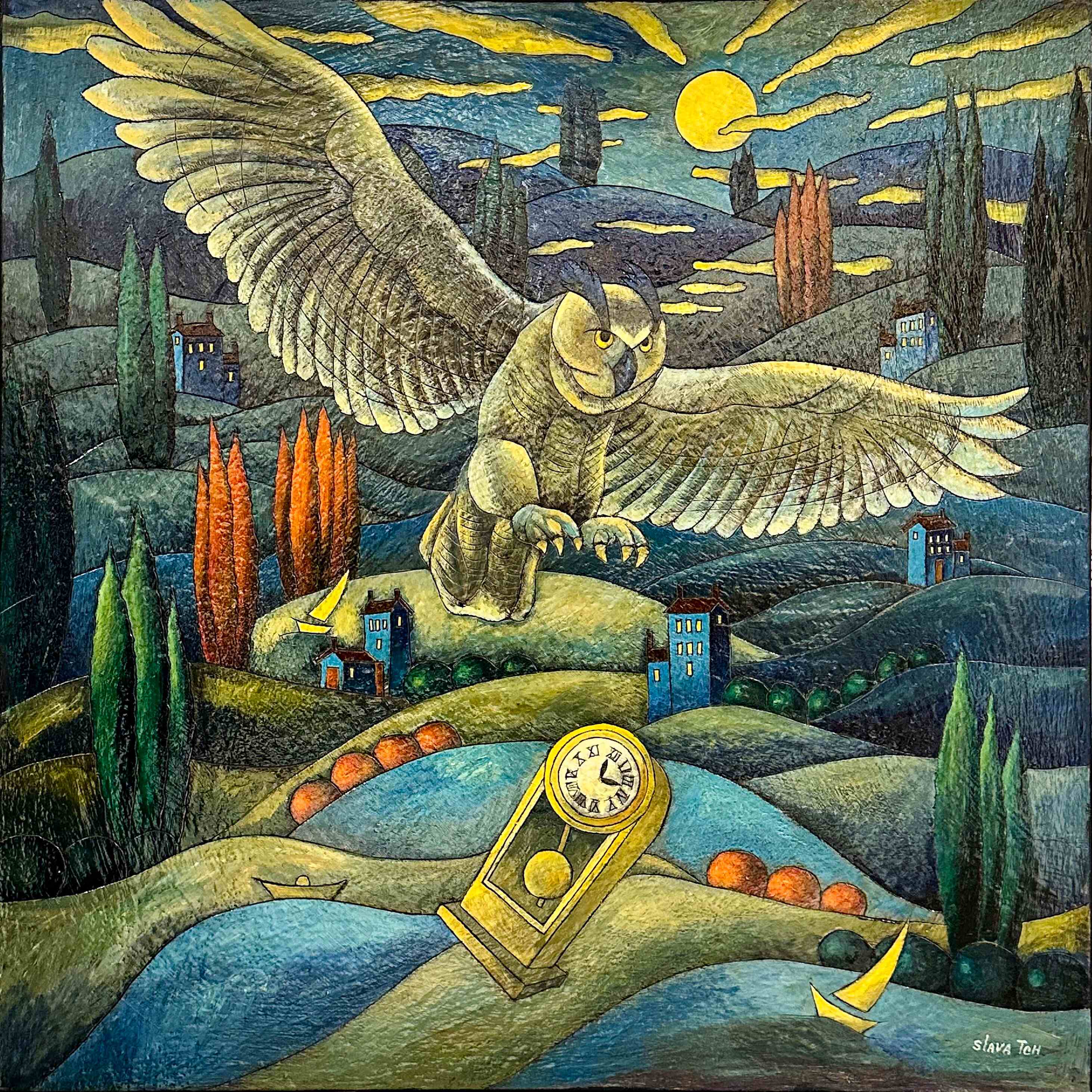Contemporary Art. Title: Lost Time_36x36 in _Encaustic on Canvas by Canadian artist Slava Tch, Vancouver Fine Art Gallery.