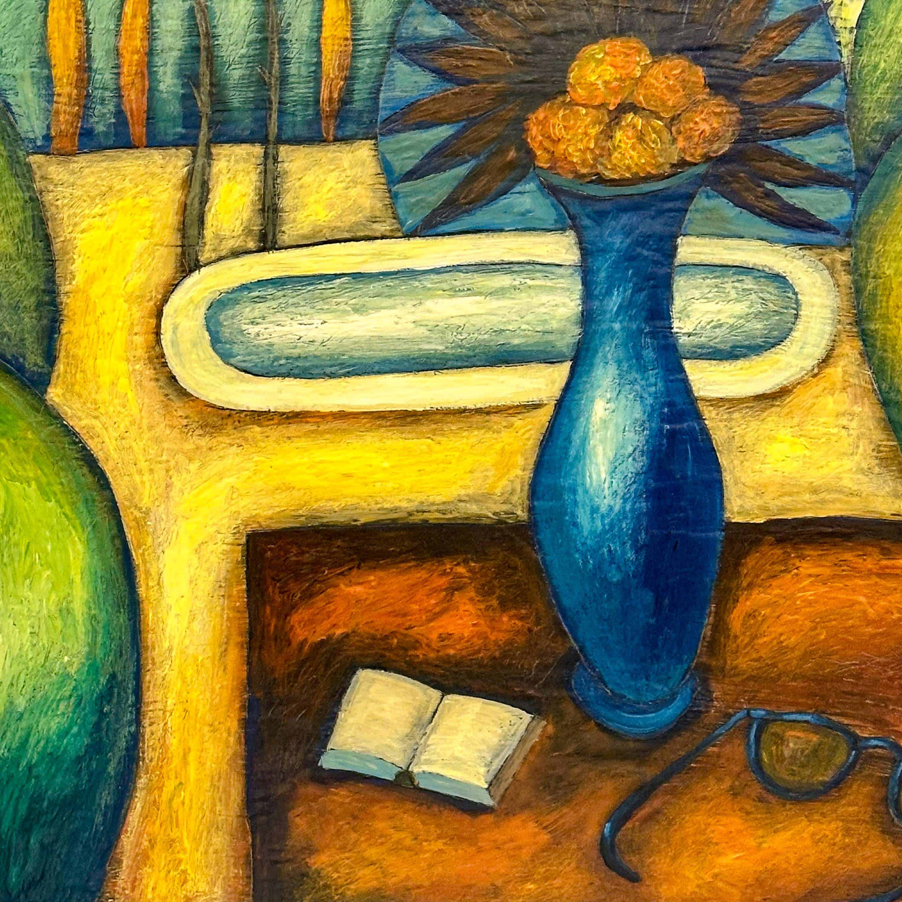 Contemporary Art. Title: Cottage Sound, 24 x 26 in, Encaustic on Canvas by Canadian artist Slava Tch, Vancouver Fine Art Gallery.