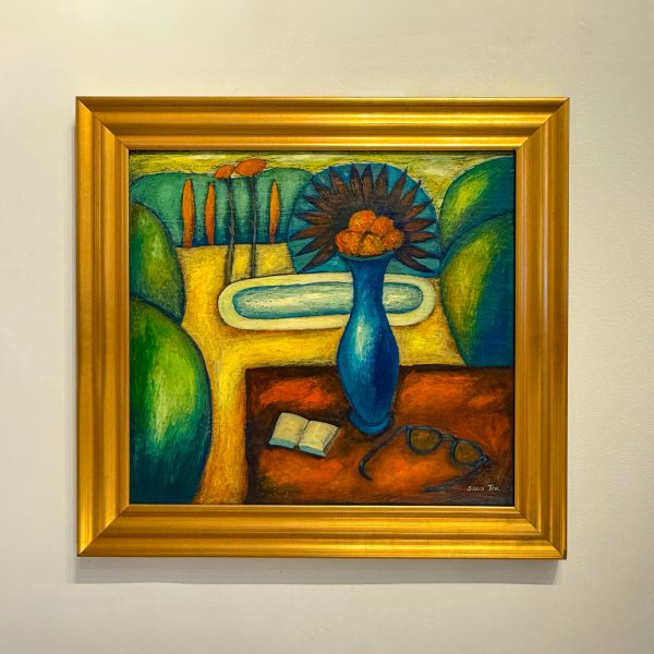 Contemporary Art. Title: Cottage Sound, 24 x 26 in, Encaustic on Canvas by Canadian artist Slava Tch, Vancouver Fine Art Gallery.