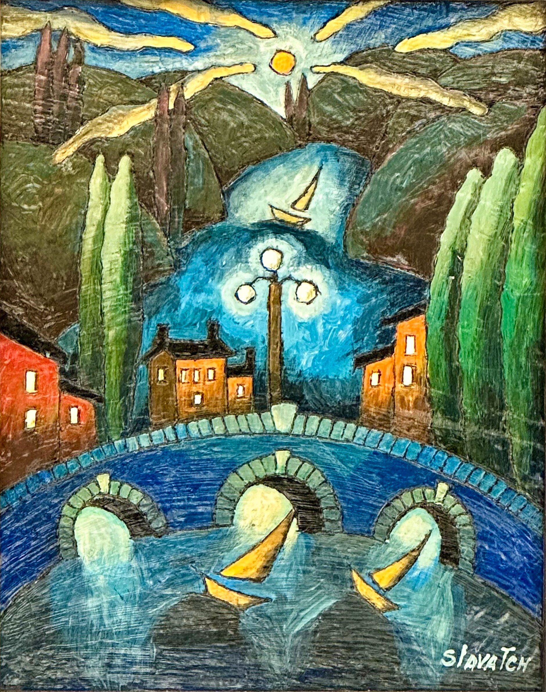 Contemporary Art. Title: Harmony, 10x8 in, Encaustic on wood by Canadian artist Slava Tch, Vancouver Fine Art Gallery.