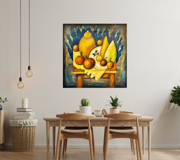 Contemporary Art. Title: Feeling of Freedom, 41 x 41 in, Encaustic on Canvas by Canadian artist Slava Tch, Vancouver Fine Art Gallery.