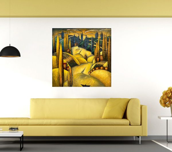 Contemporary Art. Title: Golden Days, 36x36 in_Encaustic on canvas by Canadian artist Slava Tch, Vancouver Fine Art Gallery.