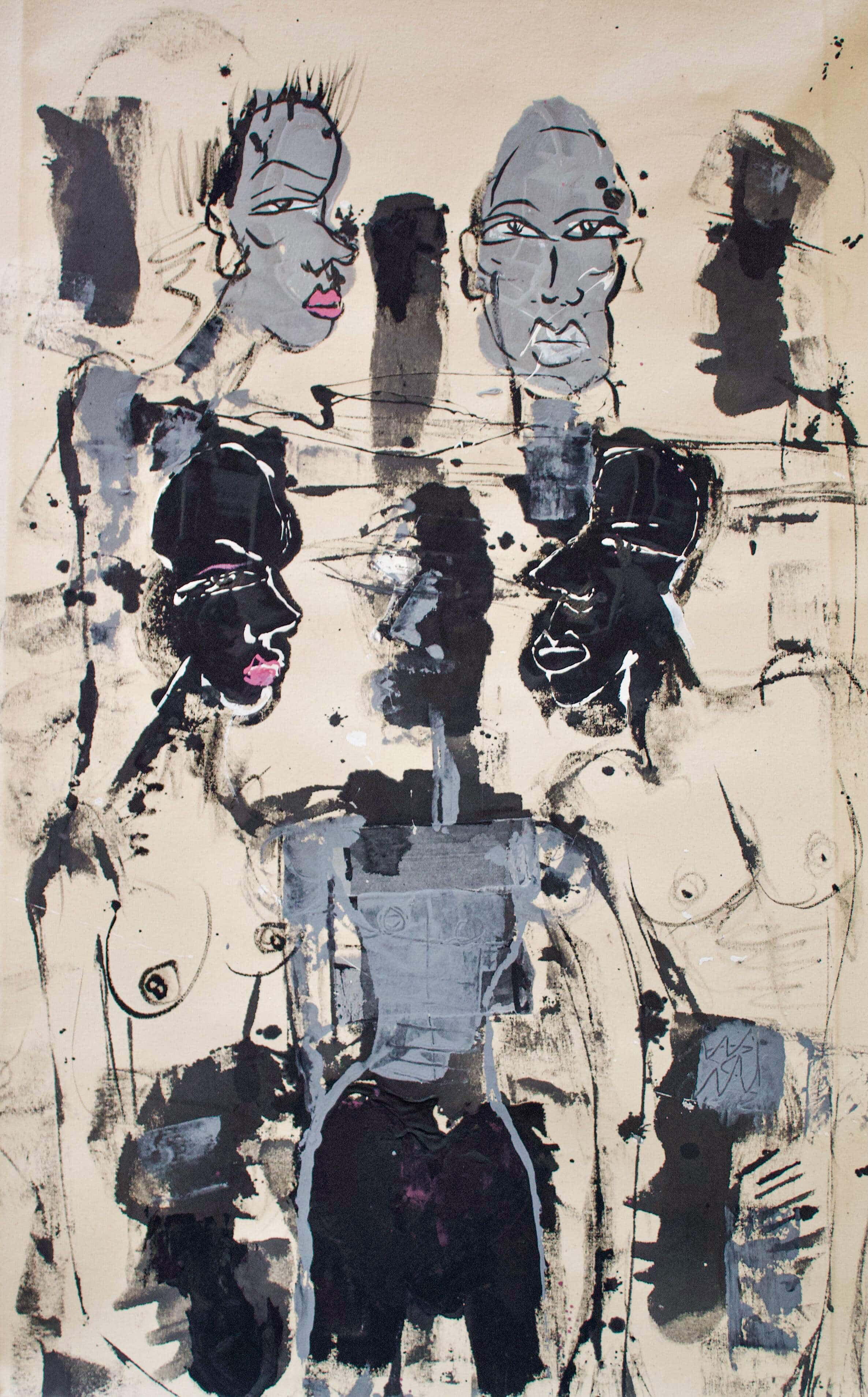 Miles Regis painting “All” – original mixed media on canvas, contemporary abstract figurative art, Vancouver Fine Art Gallery.