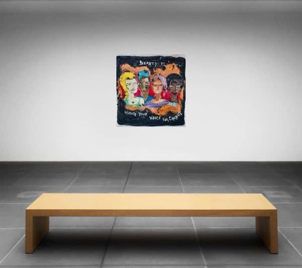 Pop & Contemporary Pop. Title: Beauty Is Using Your Voice for Change, Mixed on Canvas, 50 x 37 in by Miles Regis, Vancouver Fine Art Gallery.