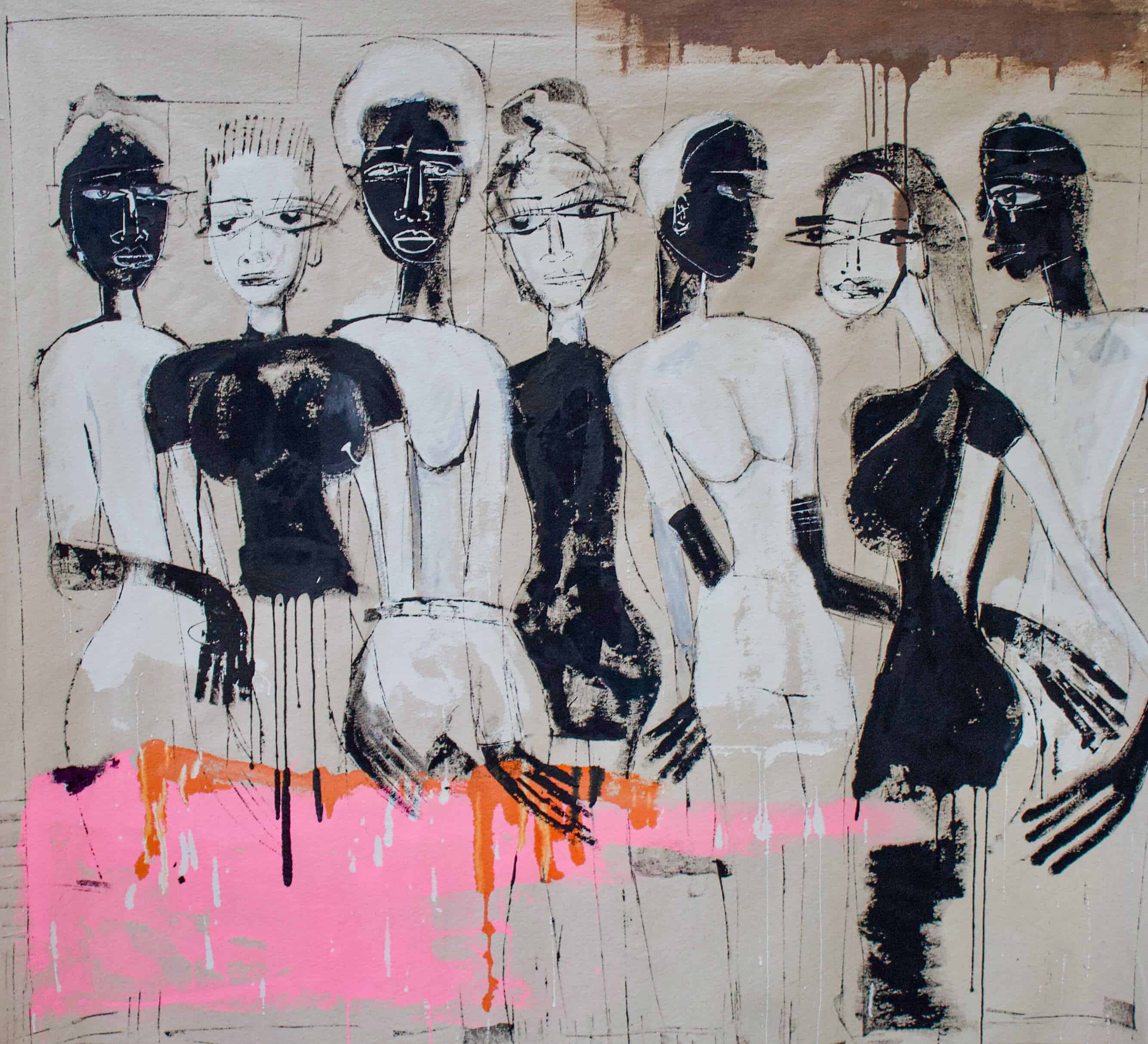 Miles Regis painting “Different but the Same” – original acrylic on canvas artwork expressing unity and diversity, Vancouver Fine Art Gallery.