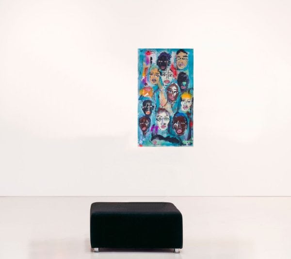 Pop & Contemporary Pop. Title: Diggin' the Scene, Acrylic and Spray on Canvas, 37 x 21 in by Miles Regis, Vancouver Fine Art Gallery.
