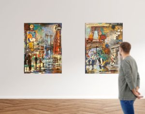 "Happy Cruises", M/M on Canvas, 48 x 36 in. "Modele De Luxe 102" M/M on Canvas, 48 x 36 in by Nome.