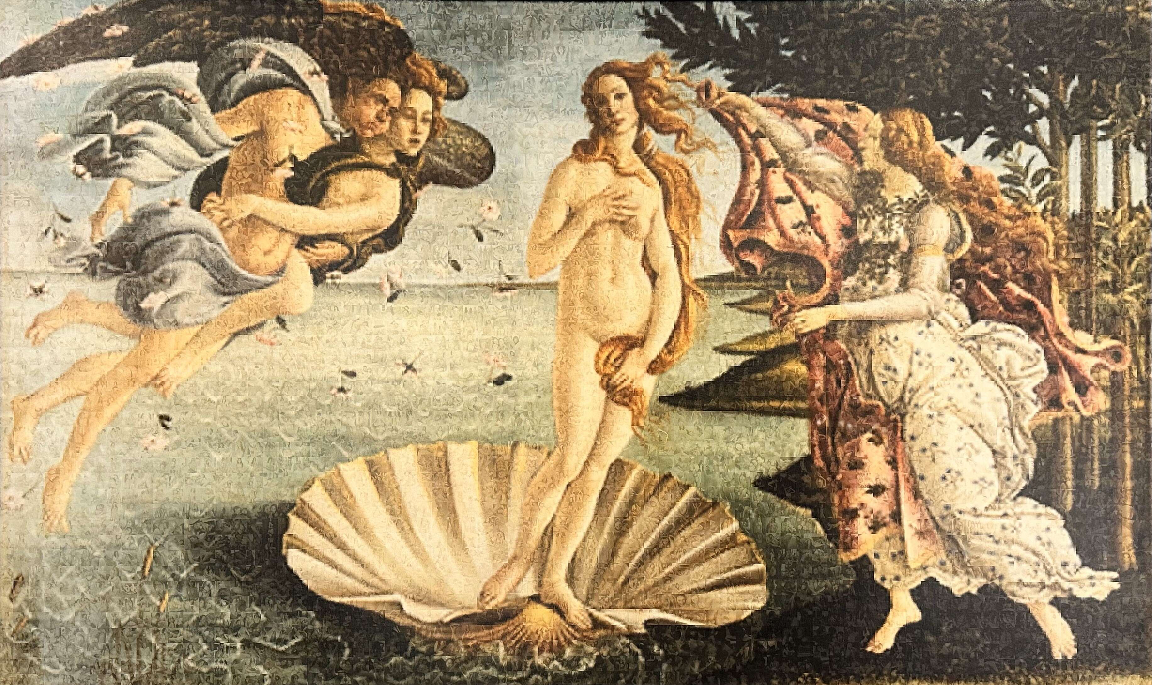 Title: Hidden Gem Ⅰ, Large framed digital mosaic artwork inspired by Renaissance imagery, composed of layered miniature images by Jona Jisa.