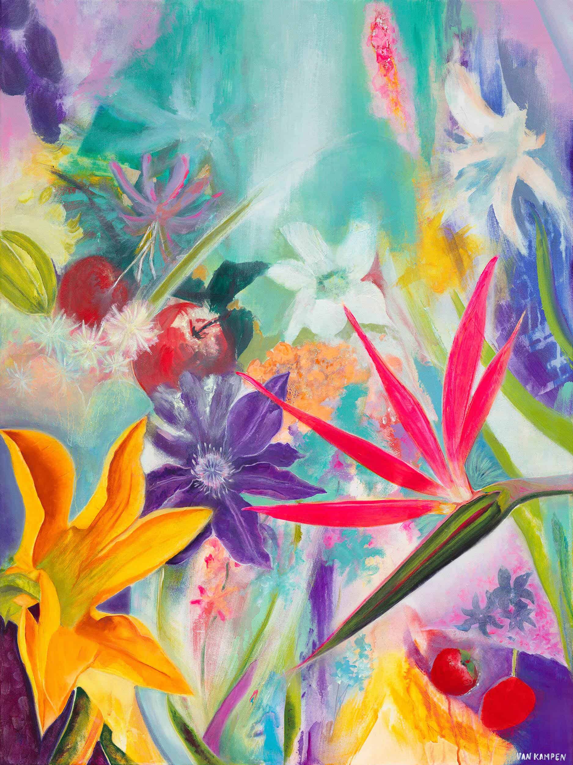 Katherine Van Kampen, Fruit and Flora, colourful floral and fruit limited edition giclée.