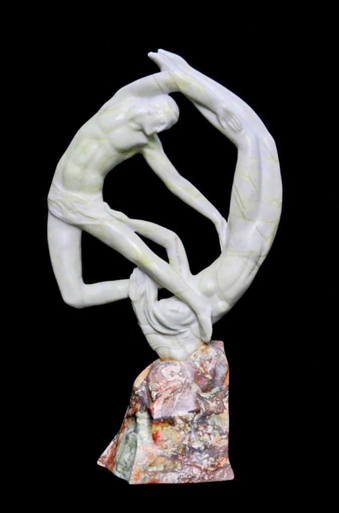 Valeri Sokolovski, Anatomy of Love, jade sculpture of two intertwined figurative forms.
