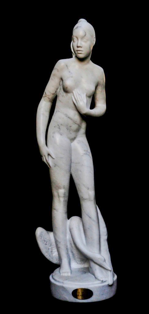 Valeri Sokolovski, Leda and the Swan II, Italian Carrara marble figurative sculpture.