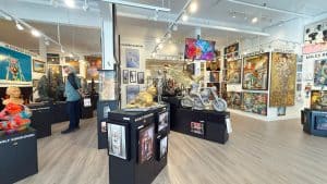 Contemporary paintings and sculptures at Vancouver Fine Art Gallery on Granville Island