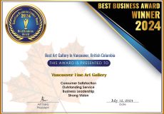 2024 CBRB Inc. Vancouver Fine Art Gallery Award Certificate